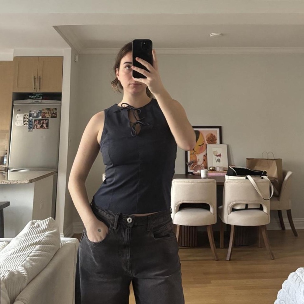 Mango Black Lace-Up Sleeveless Tank